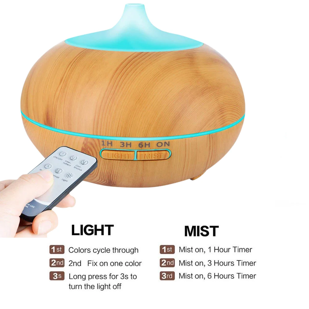 

Aromatherapy Diffuser 550ml Large Capacity Essential Oil Diffuser Electric Ultrasonic Humidifier with Remote Control (US Plug)
