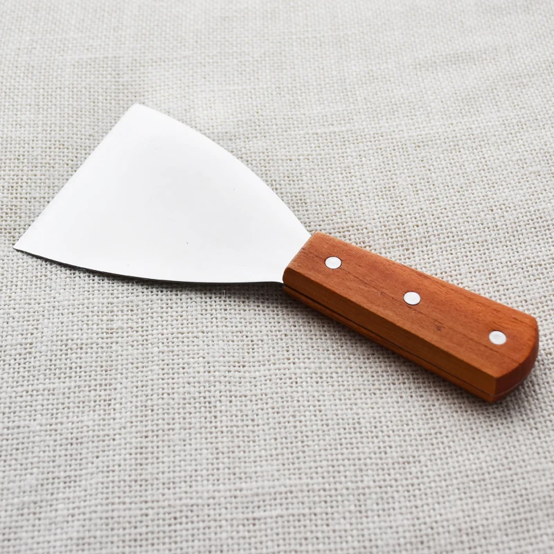 Stainless steel iron plate scoop pizza pancake flat steak pressure spade hand gripper kitchen barbecue BBQ tool wood handle