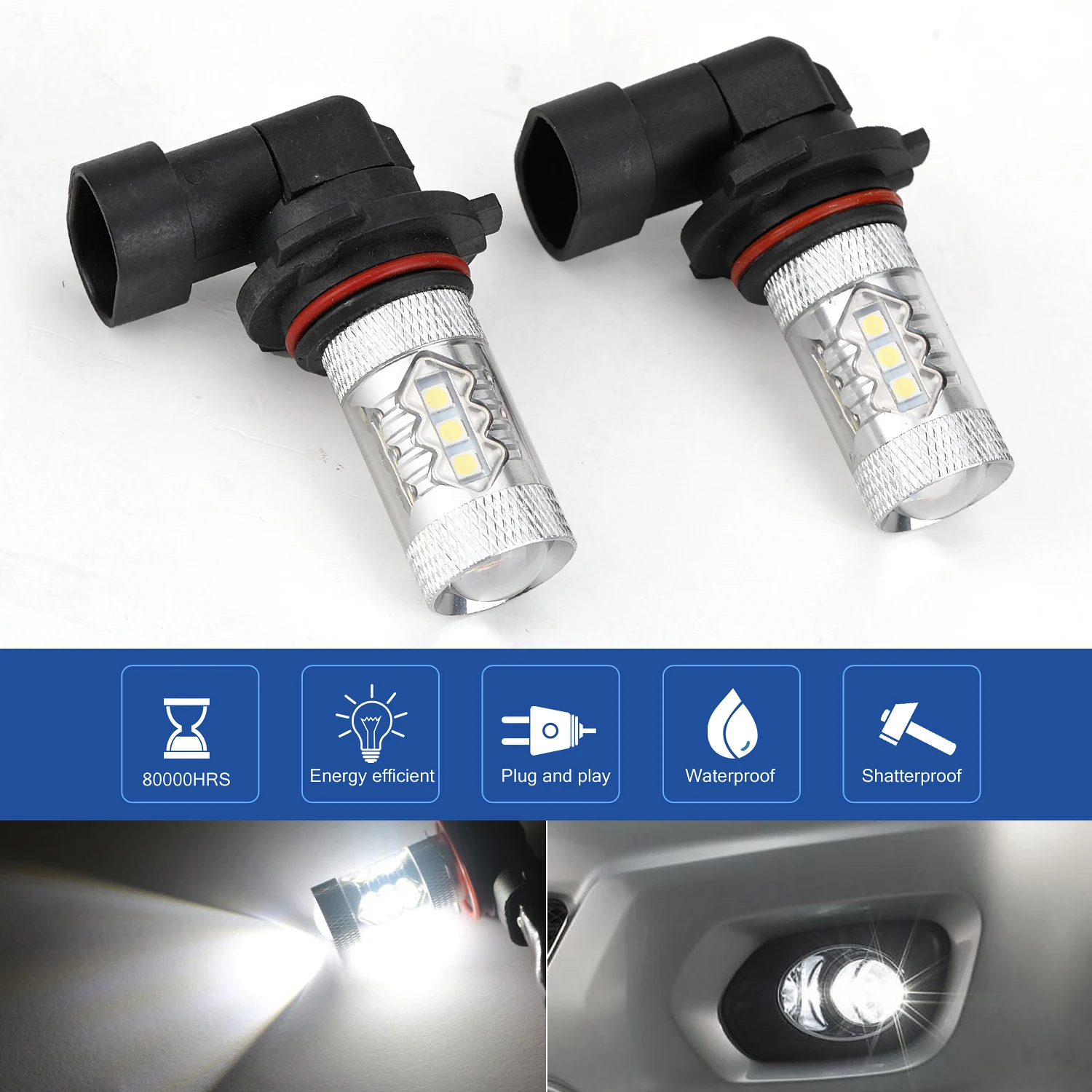 Mooreaxe 9006/HB4 9005/HB3 H8 H9 Daytime Running Light Bulb LED Fog For Car Turning Parking Bulbs 2 Piece | Автомобили и