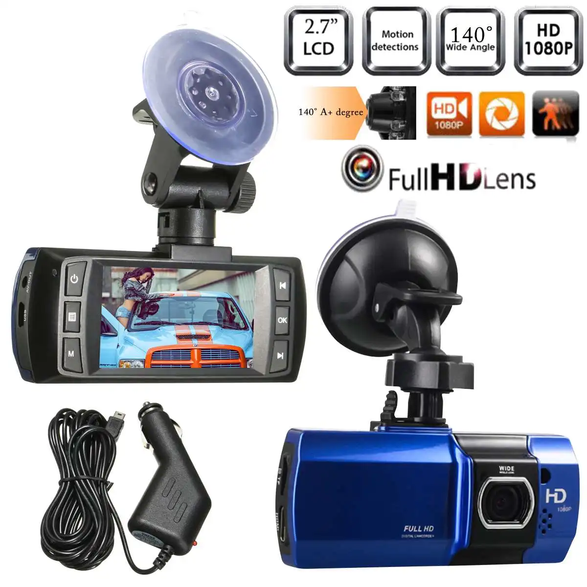 

2.7 HD 1080P Car DVR Camera Night Vision 140 Degree Angle Lens Video Recorder G-sensor Video Registrar Dashcam Camcorder