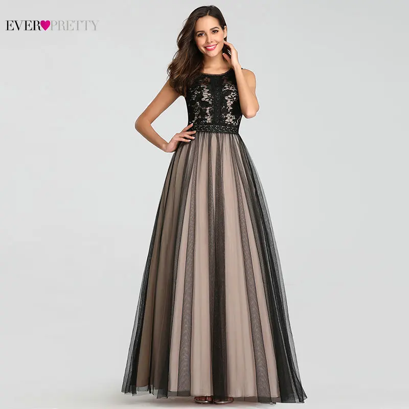 Evening Dresses Long Ever Pretty EZ07788 Sexy A-line Tulle Sleeveless Lace Wedding Guest Gowns Cheap Blush Long Formal Gowns