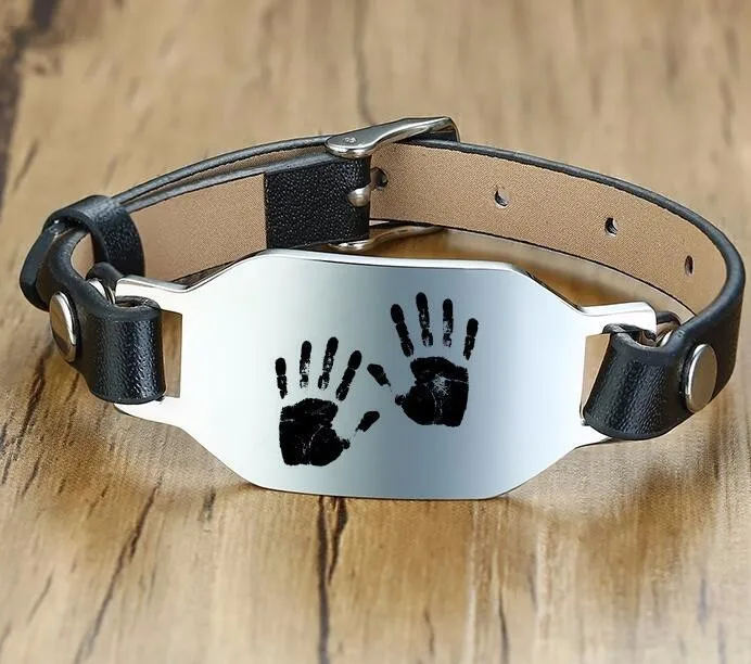 

Mens Stainless Steel Dog Tag Leather Bracelet Inspiration Engravable Name Bangle Gift for That Special Loved One Adjustable Size