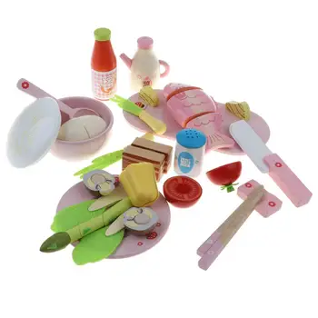 

20pcs Wooden Simulation Chinese Kitchen Supplies Set Pretend Play Role Playing Game Educational Toys for Children Kids Toddler