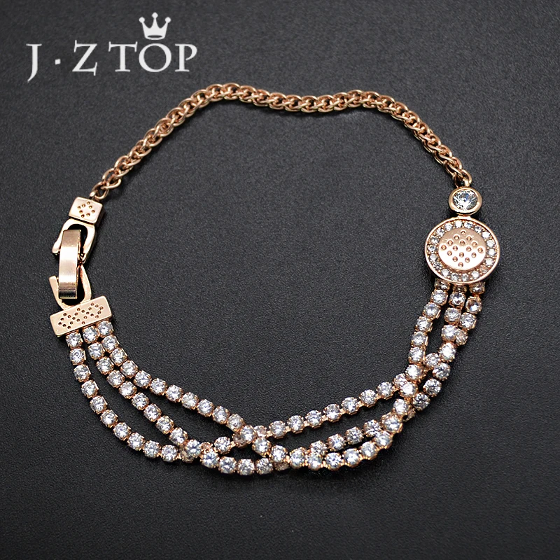 

JZTOP Luxury Zircon Chain Bracelets For Woman Charm Rose Gold Color Bangles Bracelet Femme Crystal Wedding Jewelry Pulseras