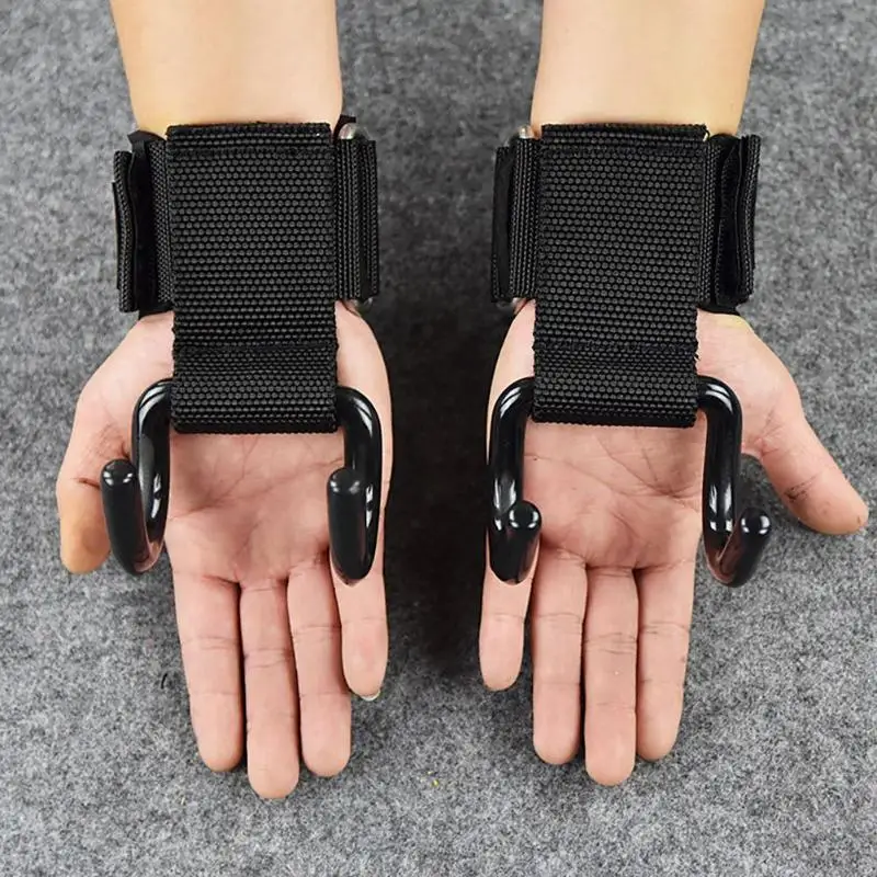 2pcs/Set Adjustable Strong Hook Grips Straps Weight Lifting Gloves Gym Fitness Black Wrist Support Lift Straps Body Building