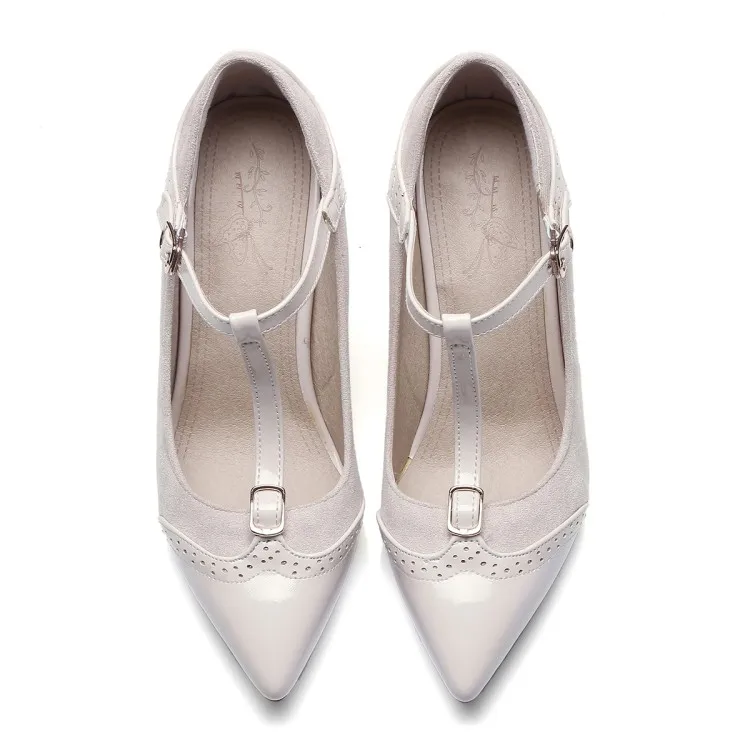 Xianyiduo 2019 Spring women's Shoes Pointed toe super high heels Pumps Retro plus size 34-48 red Beige T-Strap/ 564