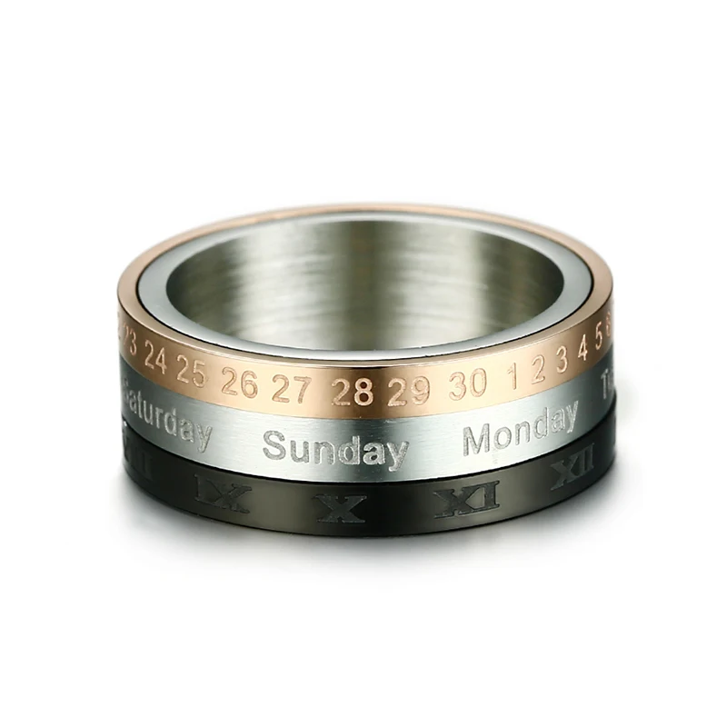 Мужское кольцо Спиннер с календарем из нержавеющей стали|roman numeral ring|jewelry stainless
