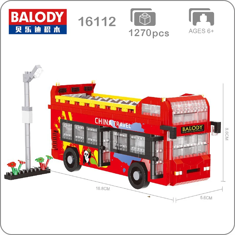 

Balody 16112 China Panda Travel Red Double-decker Tour Bus 3D Model DIY Diamond Mini Building Nano Blocks Bricks Toy no Box
