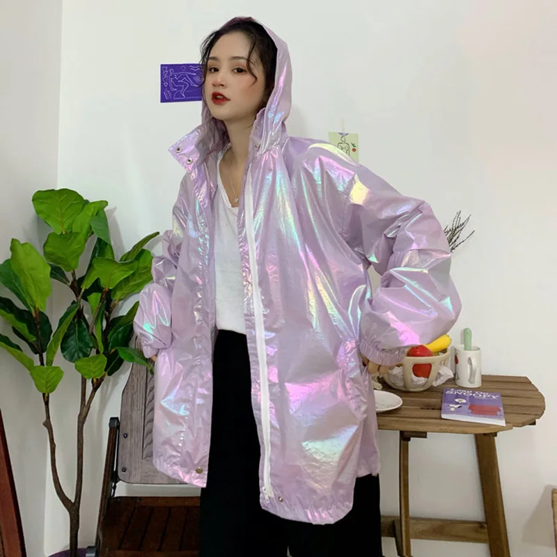 

Lychee Girls Long Sleeve Shiny 2019 Harajuku Gradient Sun Protection Hooded Jacket Spring Women Sun Protection Hooded Jacket