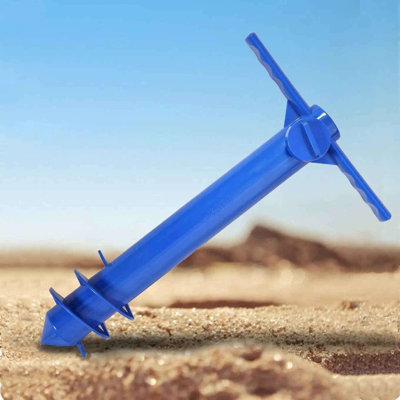 

Beach Umbrella Sand Anchor Stand Holder 3-Tier Screw, One Size Fits All Safe Strong Wind (Blue)