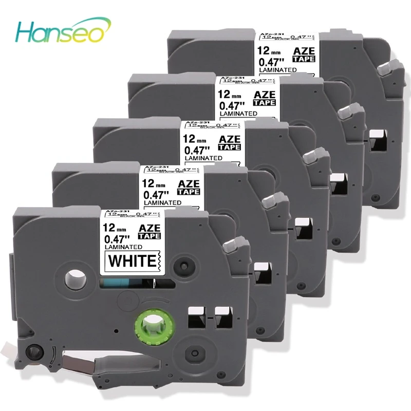 

Hanseo 5 Pack TZe-231 TZe Tape 12mm Compatible for Brother P Touch Laminated Label Ribbons Black on White Label Maker TZ TZe 231