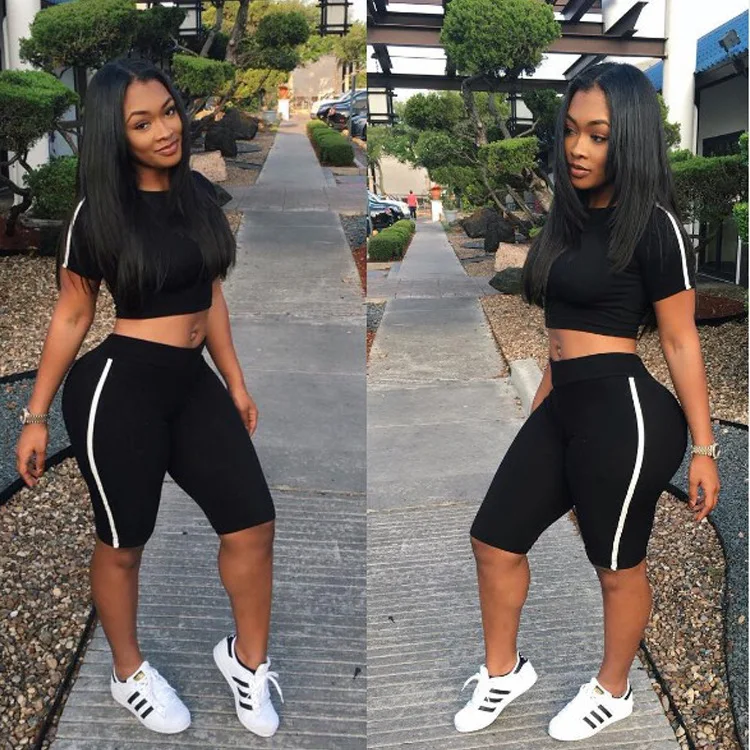 NORMOV 2019 Summer Clothes For Women Two Piece Set Shortsleeve And Shorts Women