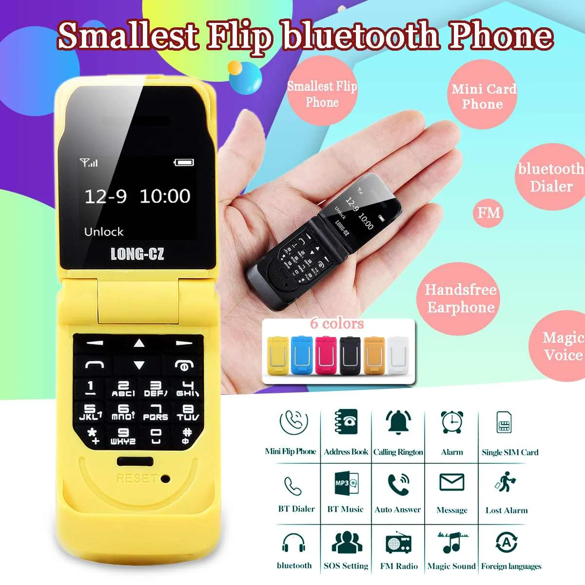 

J9 0.66 Inch 300mAh Smallest Flip Phone bluetooth Dialer FM Magic Voice Handsfree Earphone Mini Card Phone