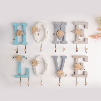 

Charming Indoor Hooks Distressed Wooden Creative Letter Home/Love Design Decorative Wall Mounted Coat Rack with 6 Metal Hooks