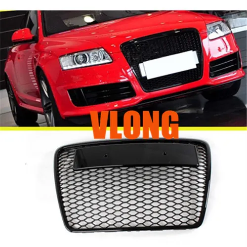 

Front Sport Hex Mesh Honeycomb Hood Grill Gloss Black 2005-2011 for Audi A6 S6 C6 For RS6 Style