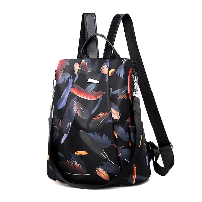 

Feather Print Anti-theft Women Backpacks Brand Ladies Large Capacity Backpack High Quality Waterproof Oxford Women Backpacks