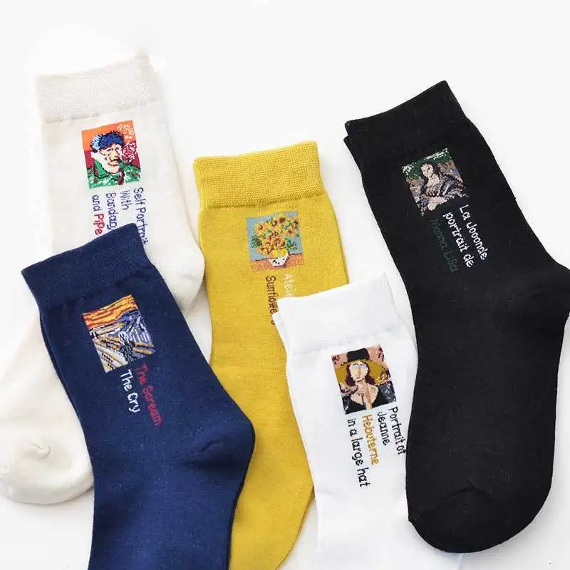 Новые Харадзюку Гог живопись повседневные женские носки хлопковые с забавным винтажным абстрактным рисунком носки для женщин лодыжки Твердые летние носки