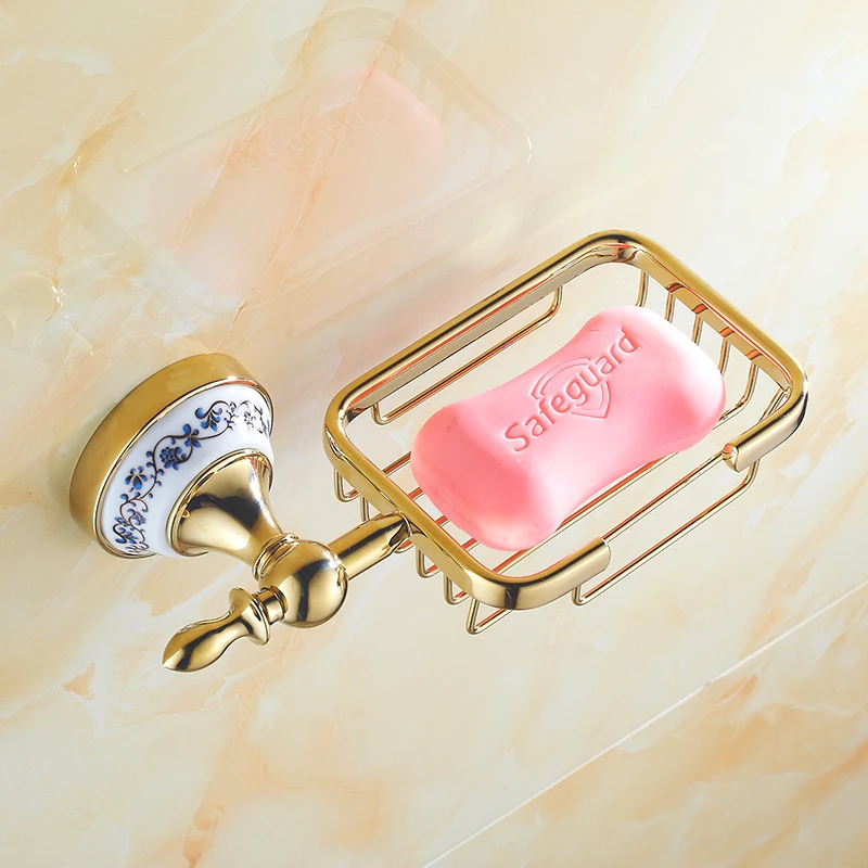 Европейский стиль мыло, мыльница Корзина Бриллиантовая Золотая хромированная настенная мыльницы для ванны аксессуары