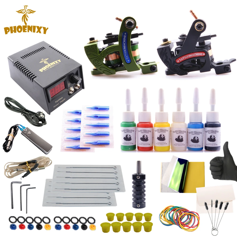 

Tattoo Kit 2 Guns Machines LCD Power Supply Complete Tattoo kits Toolbox 8 Wrap Coils Guns Machine Cheap Tattoo Kit