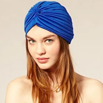 

Women Men Stretchy Turban Head Wrap Band Chemo Bandana Pleated Indian Cap Skullies Beanies Prayer New Hats Ethnic 23 Color