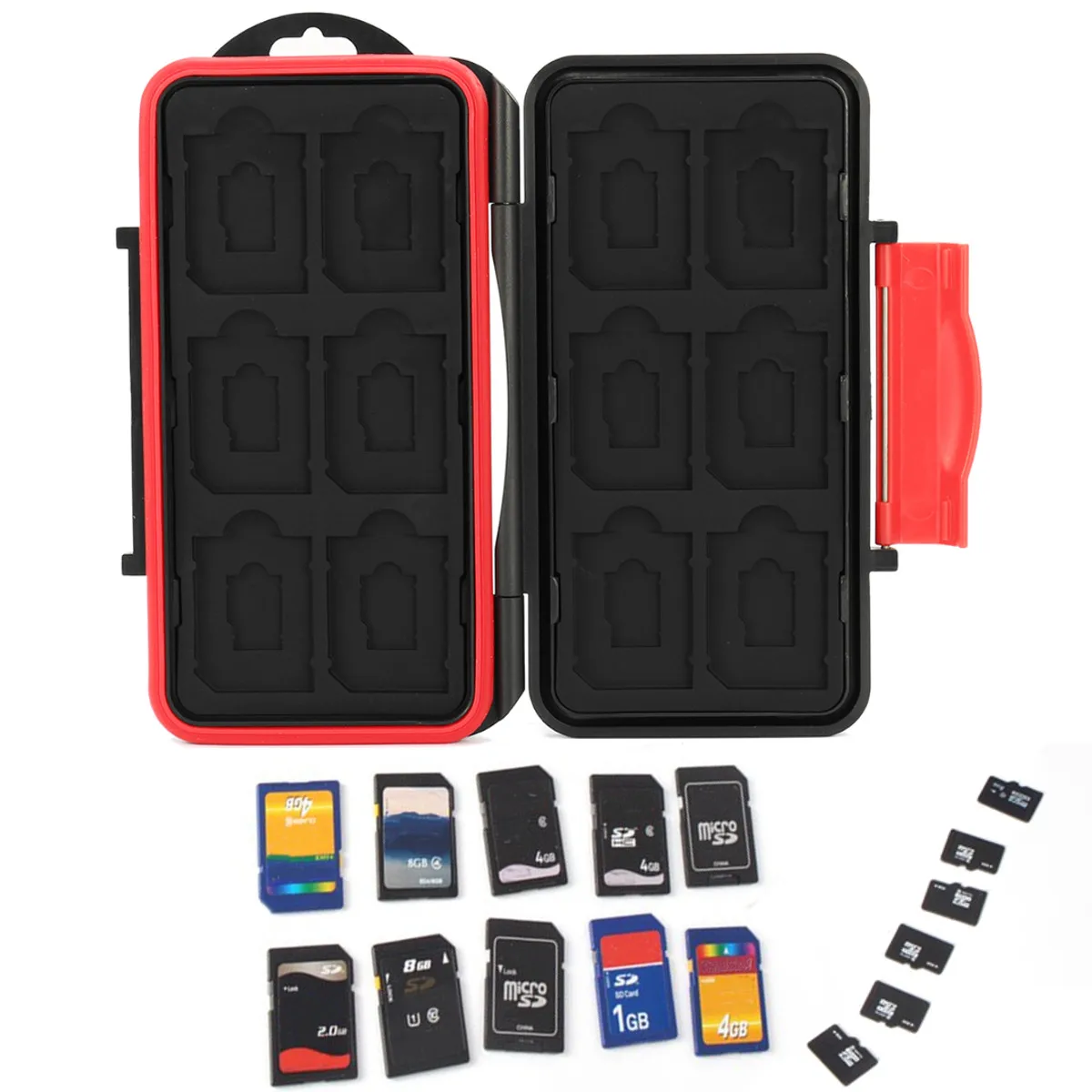 

14x8x1.5cm Black Waterproof Micro Memory Card Storage Case 24 Grids 12 SD+12 TF Cards Protection Cover Box PortableWith Rope