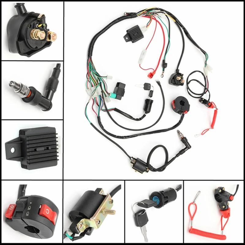 

Wiring Harness Part Motorcycle Loom Solenoid Coil Rectifier 50 70 90 110CC ATV MotorcycleQuad Wire Harness
