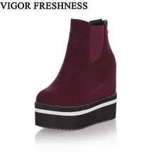 VIGOR/женские ботинки свежести; обувь, увеличивающая рост; Женская Осенняя обувь на платформе; Зимние ботильоны на высоком каблуке; большие размеры 47; MY99