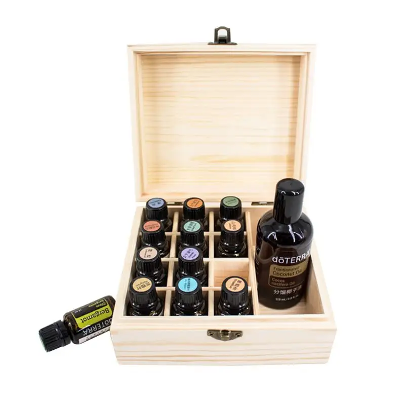 

13 Slot Essential Oil Bottle Storage Box Wood Aromatherapy Bottle Organizer For 5 \10\15ML Essential Oil Bottle Portable Travel