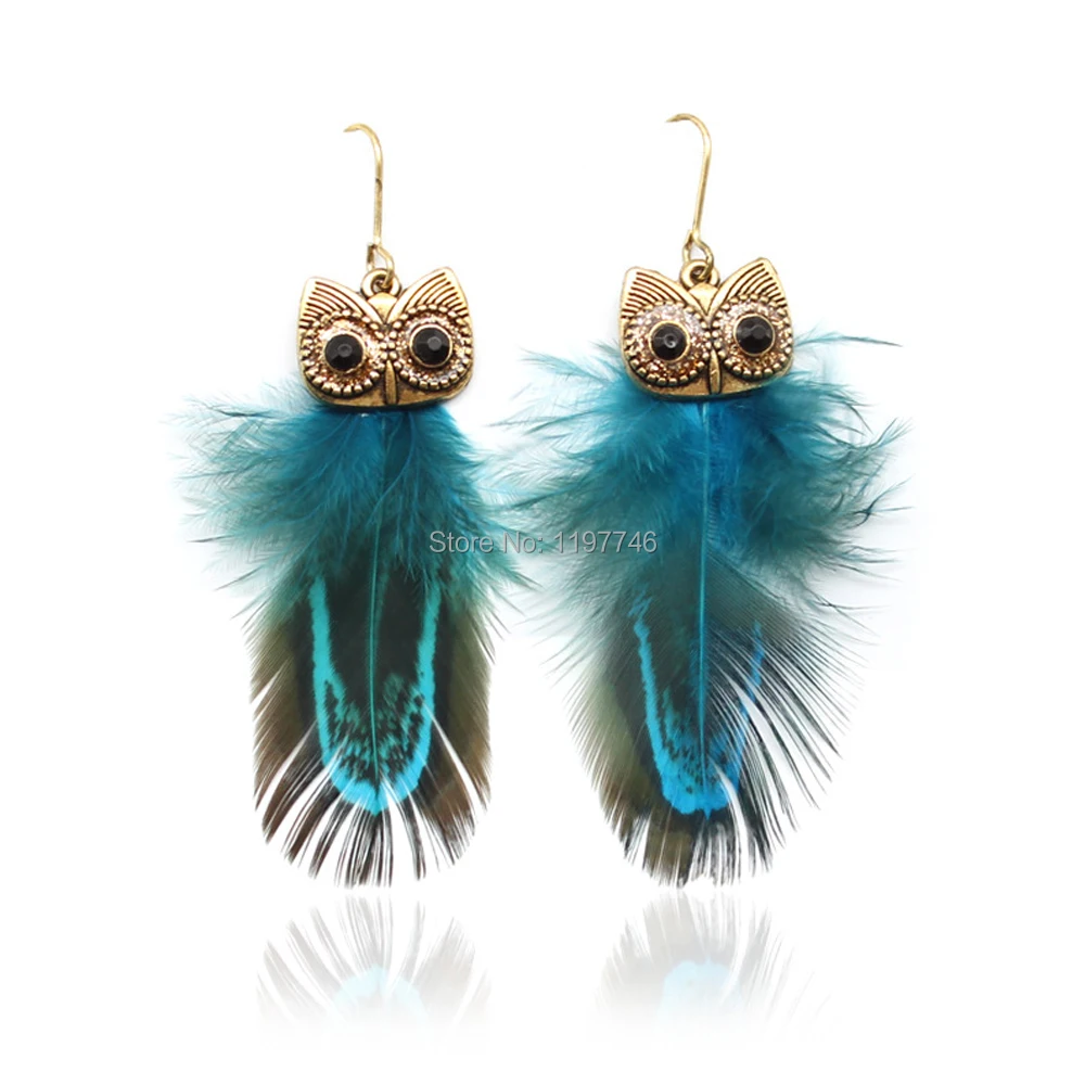 

Feather Earrings Ethnic Vintage Owl Drop Bronze Peacock Earrings for Women Bohemian Jewelry Fit Holiday Wedding Party Fashion