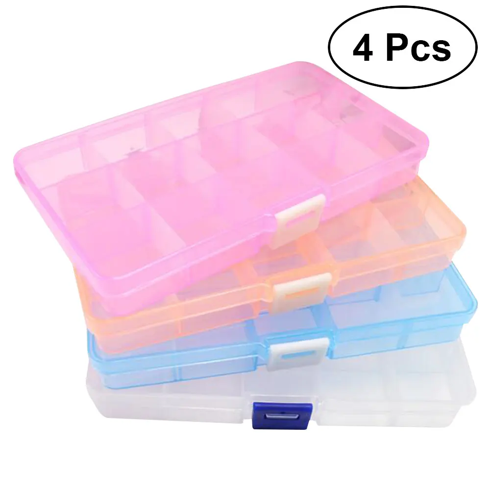 

4pcs Boxes Grid Transparent Plastic Durable Practical Accessories for Earrings Rings Storaging Necklace for Women Ladies Girls