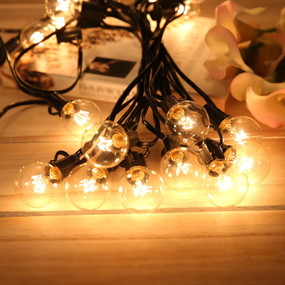 G40 наружные струнные огни E12 База 25 Упаковка Глобус лампы гирлянда свет сад задний двор вечерние рождественские украшения теплый белый