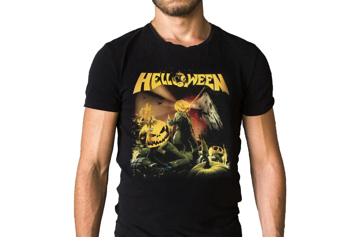 

Helloween Straight Out of Hell 2014 Album Cover T-Shirt T Shirts 2018 Brand Clothes Slim Fit Printing Fashion Men Top Tee