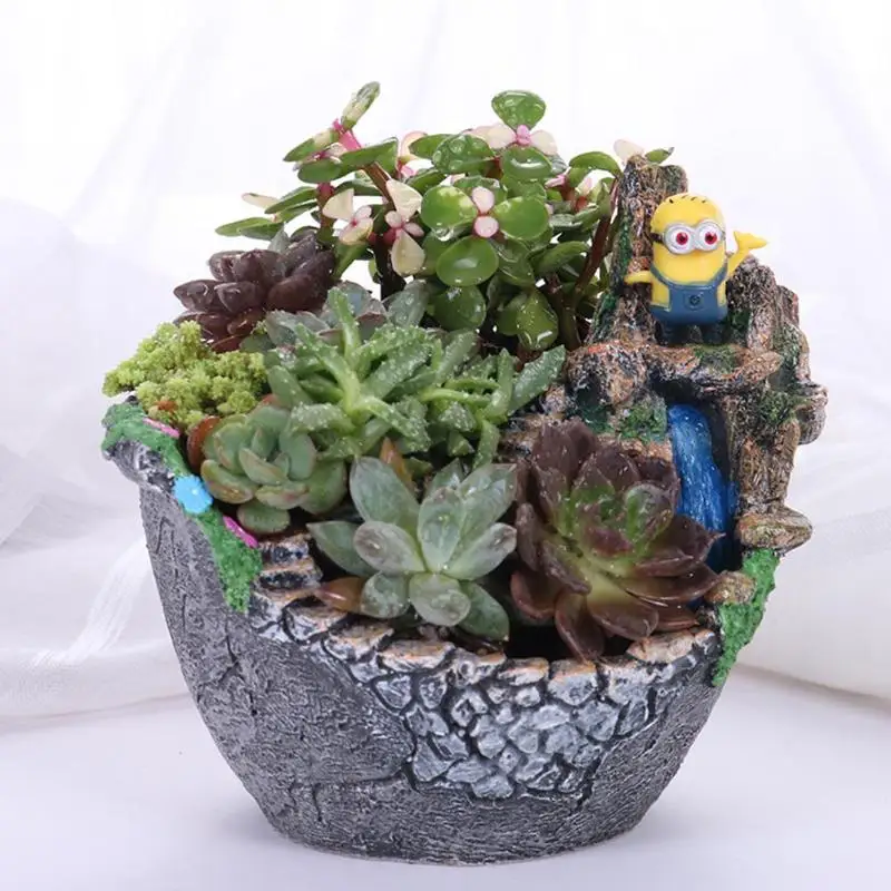 

Pastoral Waterfall Resin Flowerpot Pencil Holder Succulent Plants Garden Bonsai Planter Desktop Potted Pen Holder Flower Pot