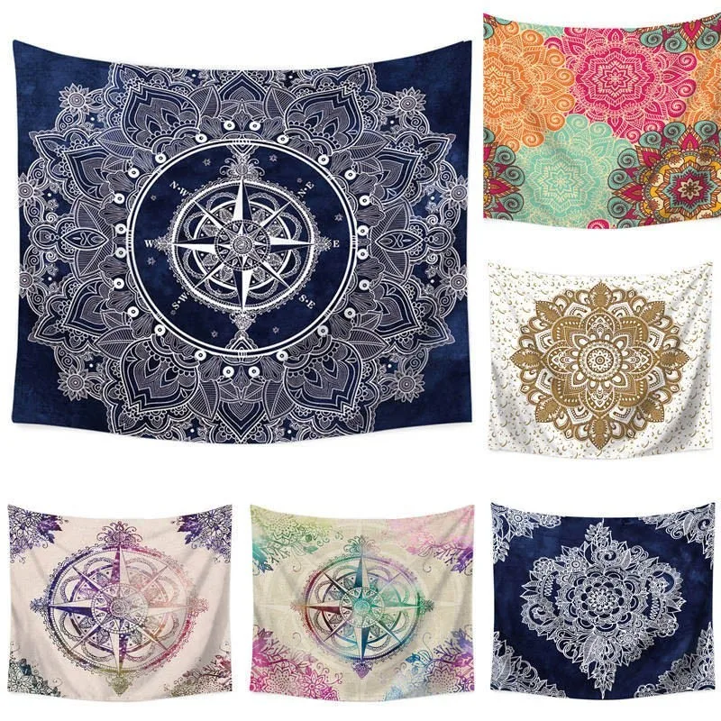 

110*130cm Mandala Style Printed Wall Cloth Tapestry Polyester Hanging Wall Carpet Decorative Tablecloth Blanket Home Decor 60009