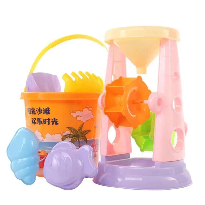 Портативный летние пластиковое Ведерко для игр на пляже песочные часы комплект игры с песком детские игрушки мягкие пластиковые дюнный
