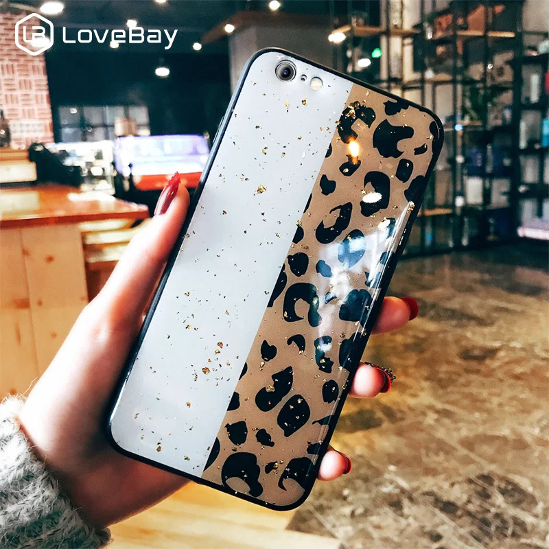 

Lovebay Leopard Glitter Phone Cases For iphone 6 6S 7 8 Plus Hard Fashion Gold Foil Case Chic Case Cover For iphone XS Max XR X