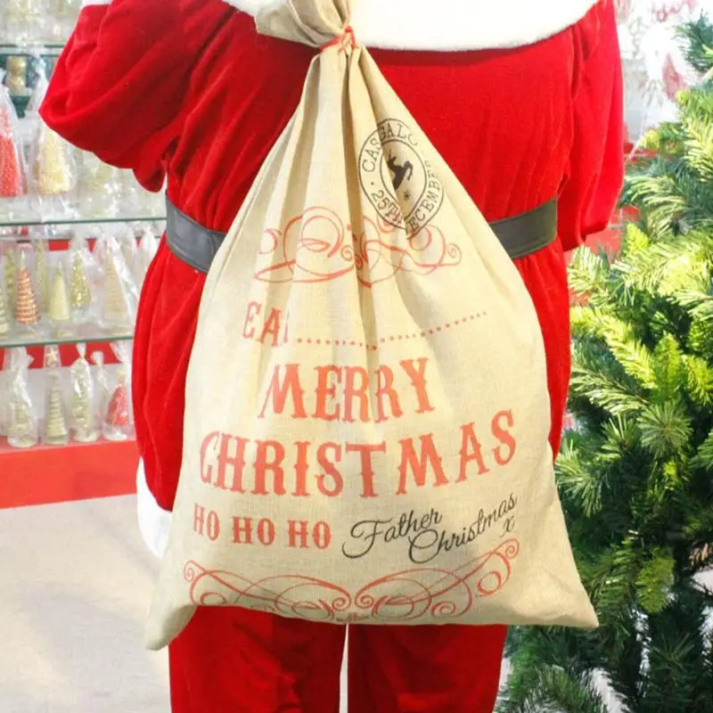 

Big Size Merry Christmas Linen Gift Bag 2019 Santa Claus Sacks Drawstring Candy Bag Natal Noel New Year Xmas Home Decor Gift Bag