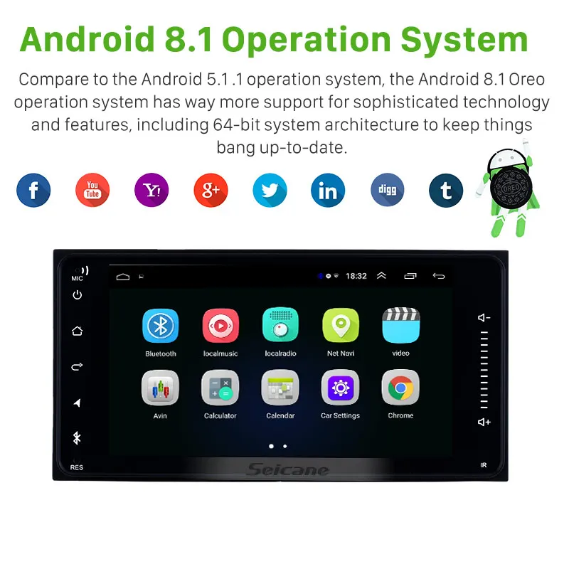 Tanie Seicane Android 8.1 2DIN uniwersalny 200*100mm odtwarzacz samochodowy dla TOYOTA COROLLA Camry Land Cruiser HILUX radiowa nawigacja gps