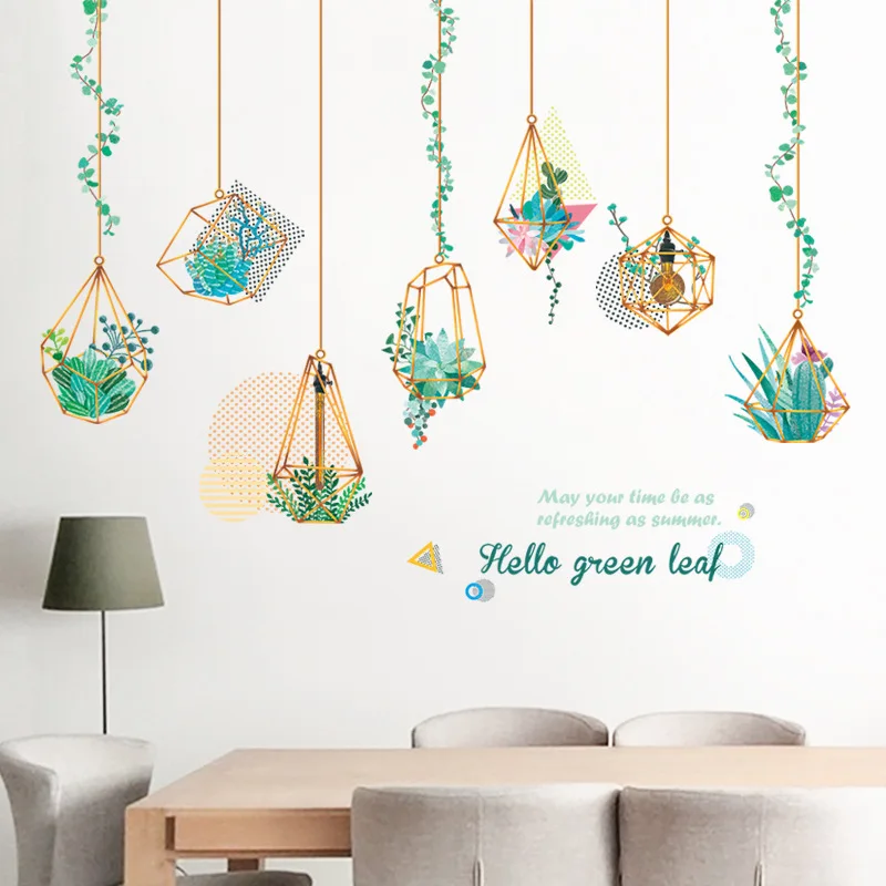 

150*102cm Large Green Leaf Wall Stickers Succulent Plants Flower Home Decor Green Plant Hanging Basket Art DIY Room Decoration
