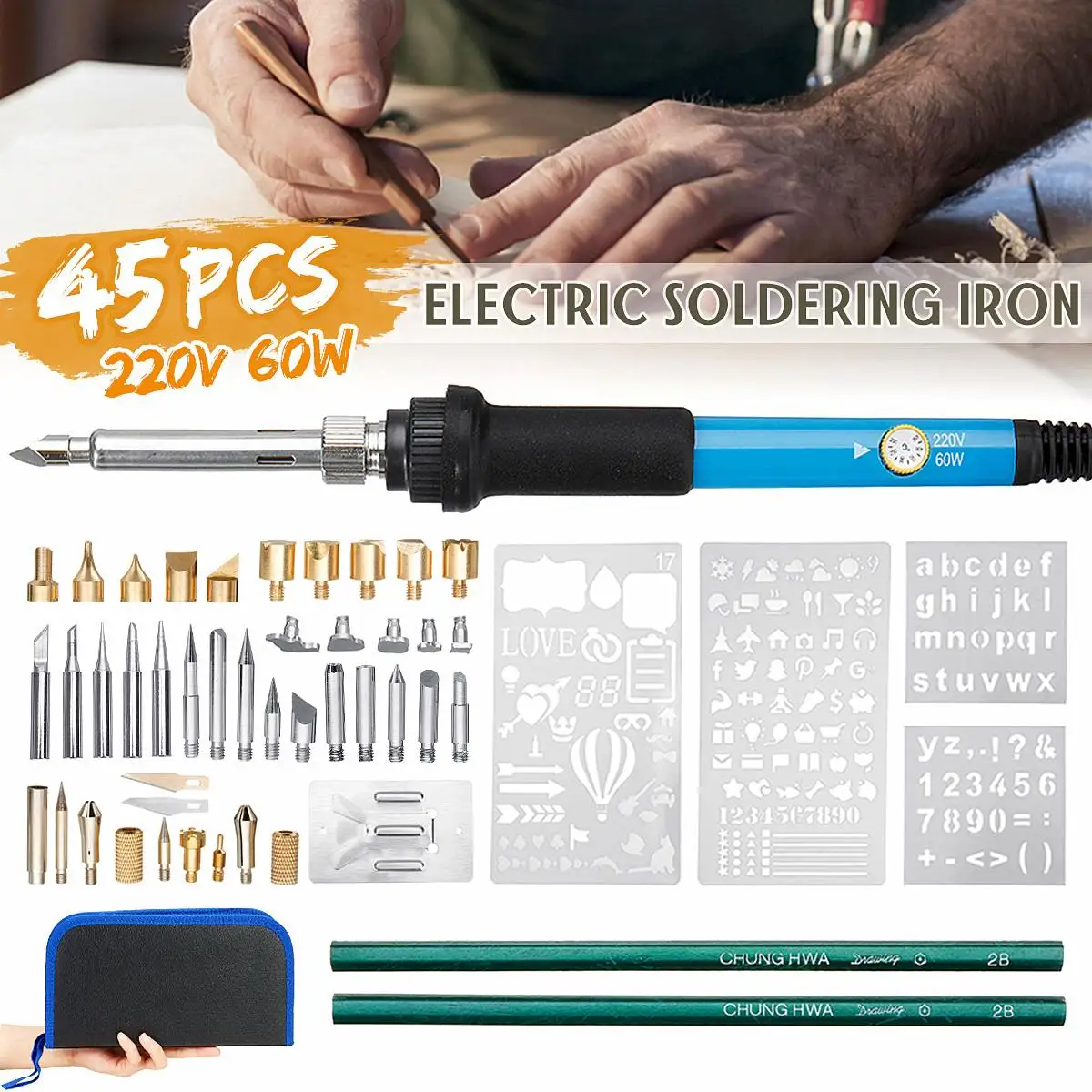

45Pcs 60W Electric Soldering Iron Set 220V 110V Welding Solder Soldering Iron Tool Kit Rework Station Heat Pencil Repair Tools