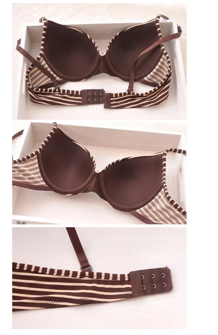 New 2014 cotton striped seamless push up thin cup lingerie set for girl cute and comfortable bra underwear set()