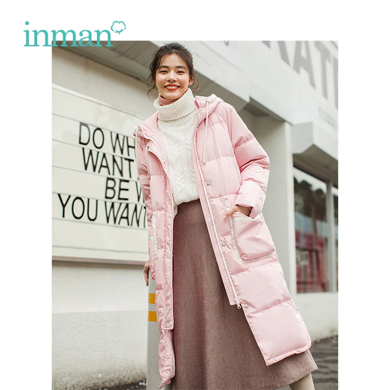 

INMAN Winter New Arrival Pink Hooded Warm Windproof Teenage Girl Reduce Age Female Down Coat