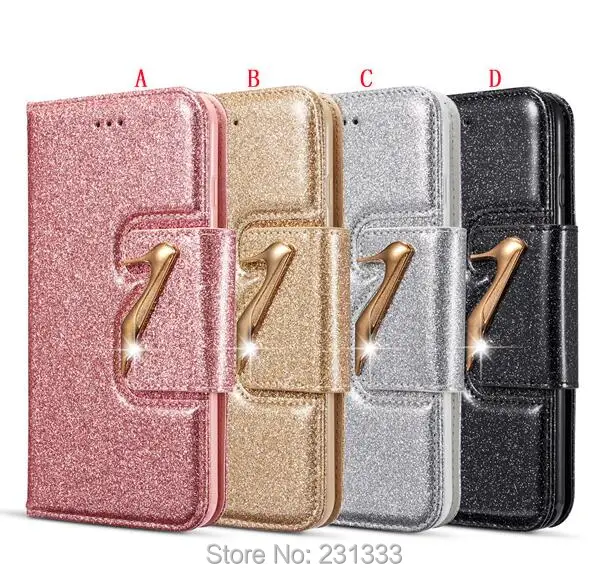 

C-ku For Iphone X XS MAX XR 8 7 PLUS I7 6 6S Glitter Diamond Bling Wallet Leather Pouch Case High heels Stand Cover Luxury 50pcs