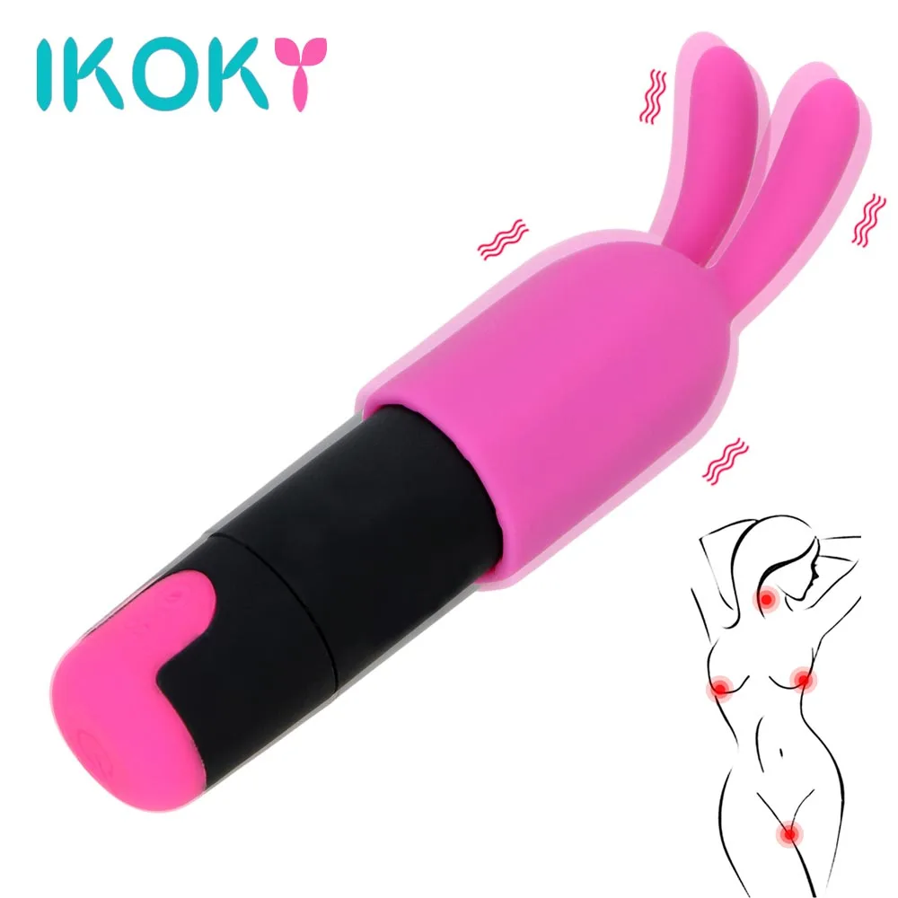 IKOKY мини вибратор пуля с крышкой кролика Массажер для точки G 10 скоростей USB