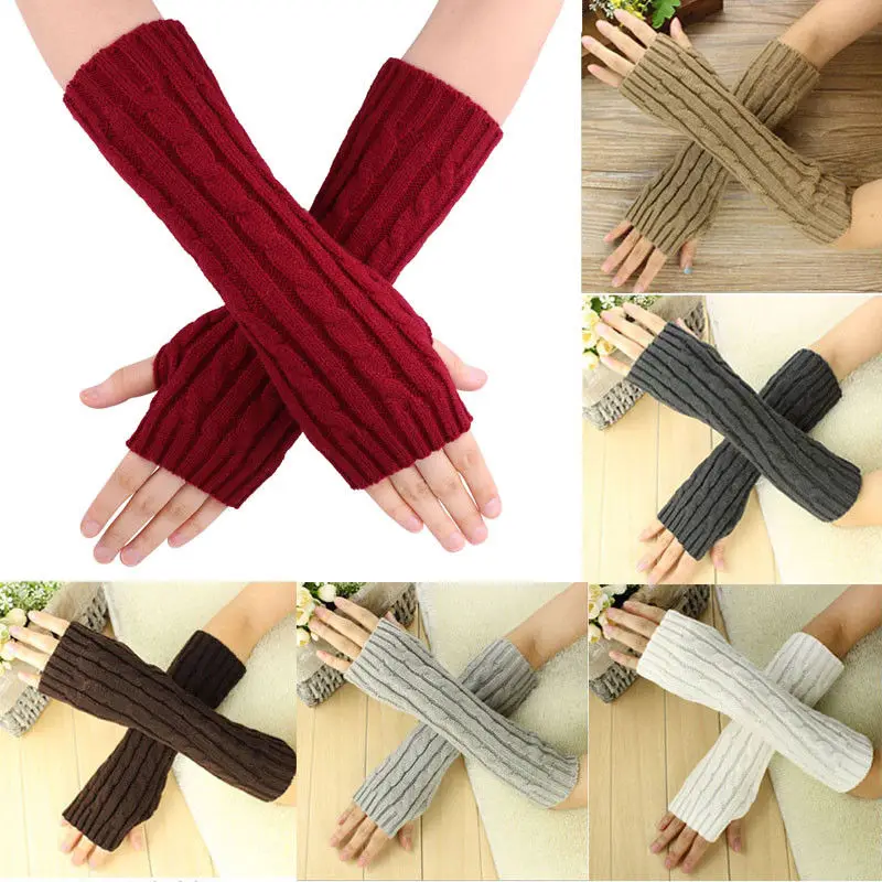 

Fashion Women Winter Warm Gloves Ladies Wrist Arm Hand Warmer Crochet Knitted Long Fingerless Faux Wool Gloves Mittens