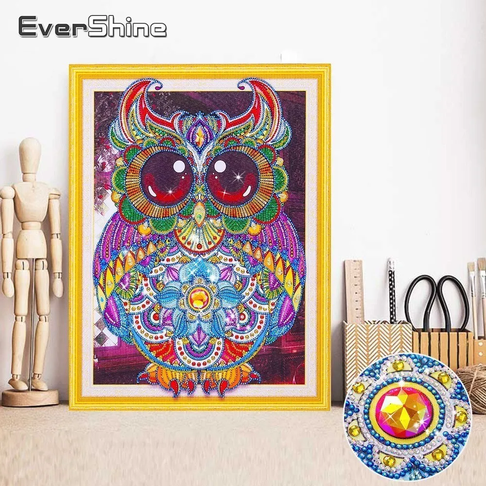 

EverShine 5D Diamond Painting Owl Picture Of Rhinestones Special Shape Diamond Embroidery Animal Decoration For Home 40x50