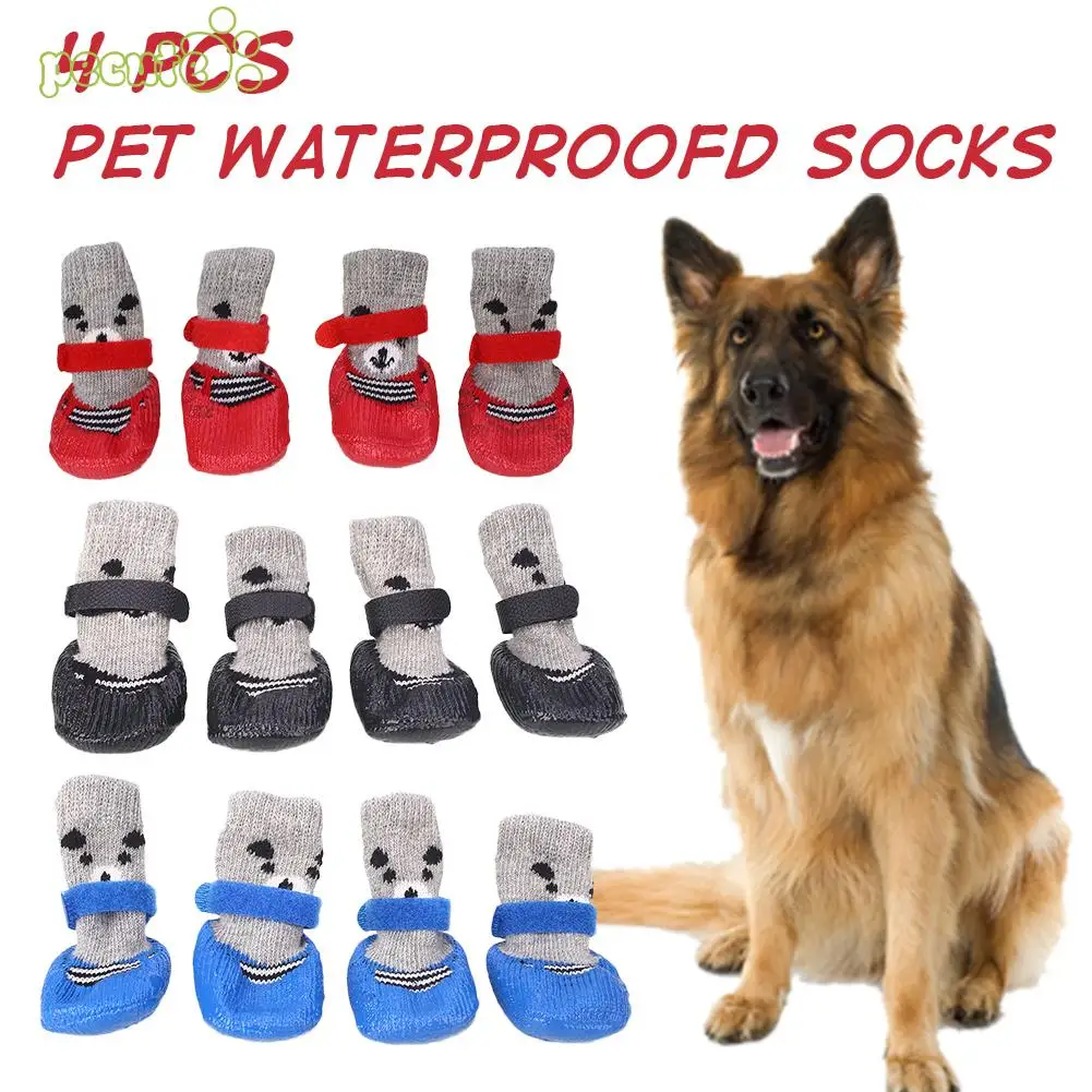 Waterproof Pet Socks Dog Stockings Creative S/M/L 3 Color 4pcs Part
