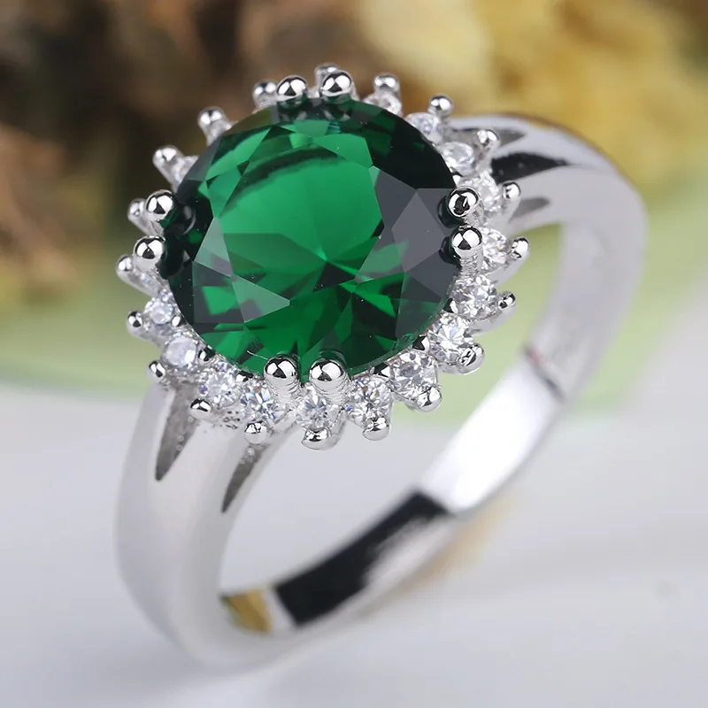 

Unique fashion jewelry Pleasant princess Green Cubic Zirconia White CZ 925 anillos Silver Ring For Women non-fading jade ring