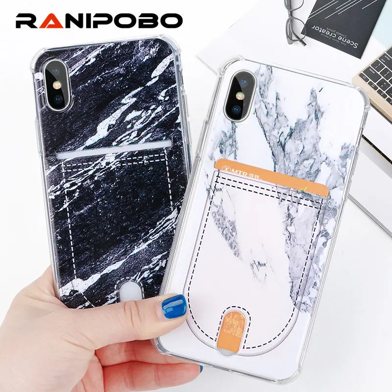 

Fashion Marble Card Holder Phone Case For iPhone X XS XR XS Max 8 7 6 6S Plus Cool Soft TPU Silicon protection Back Cover