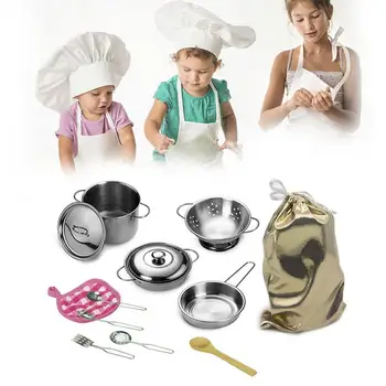 

12pcs Kitchen Cooking Pretend Toy Play Pots And Pans Anti-fall Stainless Steel Cosplay Toys For Kids